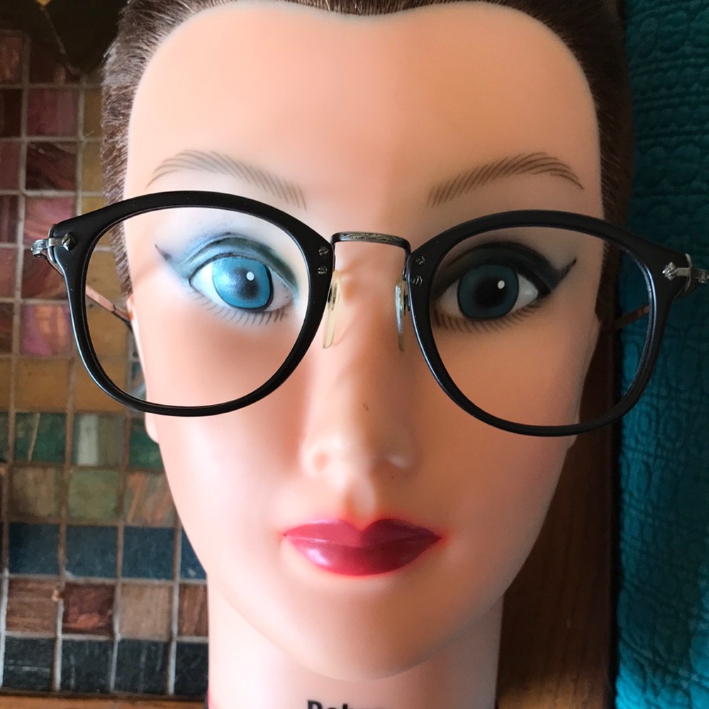 1980s Oliver Peoples frames and sunglass clip. Gunmetal and matte black.
